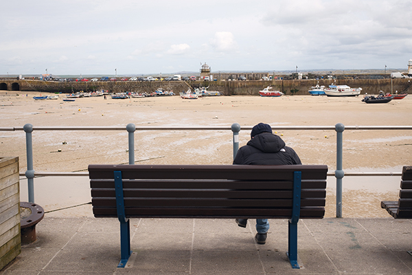 Guy on bench, St Ives, Fujifilm X100VI