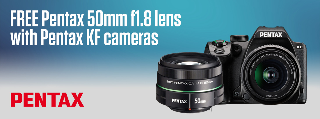 Receive a free Pentax 50mm f1.8 lens when purchasing Pentax KF cameras