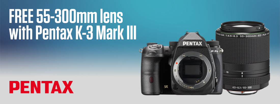 Receive a free 55-300mm Pentax Lens when purchasing the K-3 Mark III