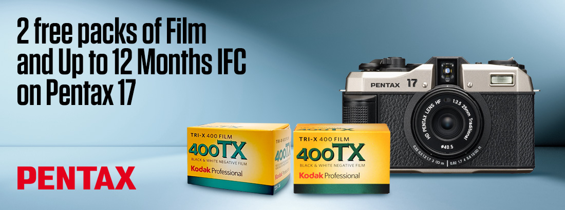 Receive two free packs of Film and Up to 12 Months IFC on the Pentax 17