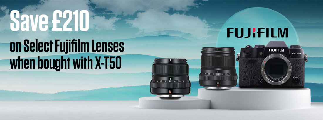 Save £210 on Select Fujifilm Lenses when bought with X-T50