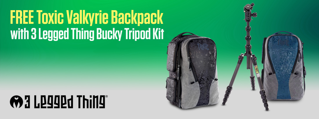 FREE Toxic Valkyrie Camera Backpack with the 3 Legged Thing Bucky Tripod Kit